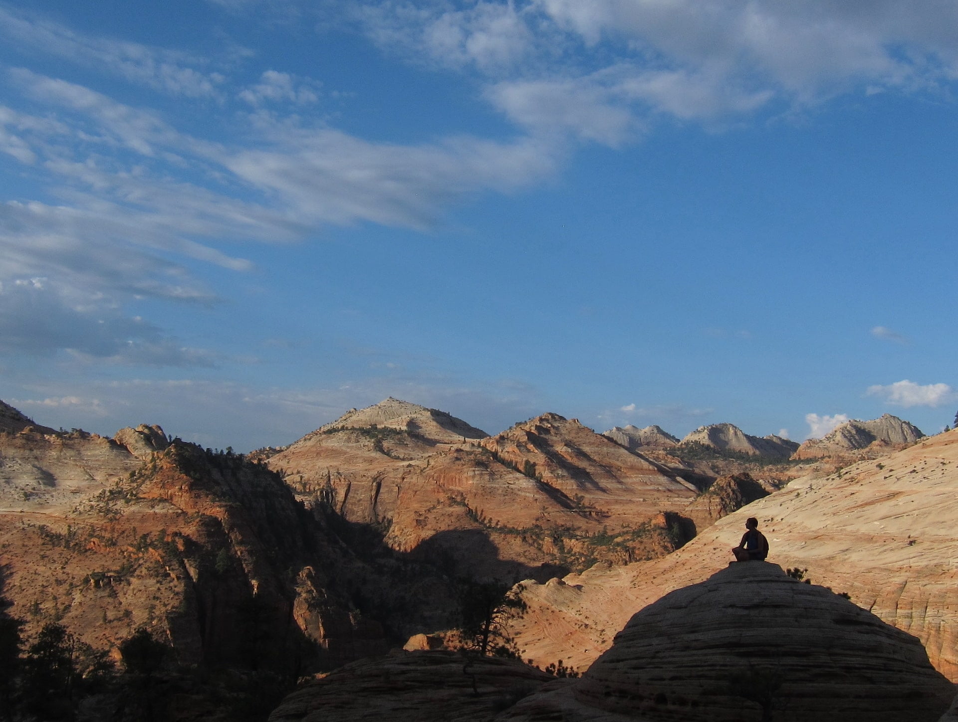 zion canyon mountain view seated silhouette